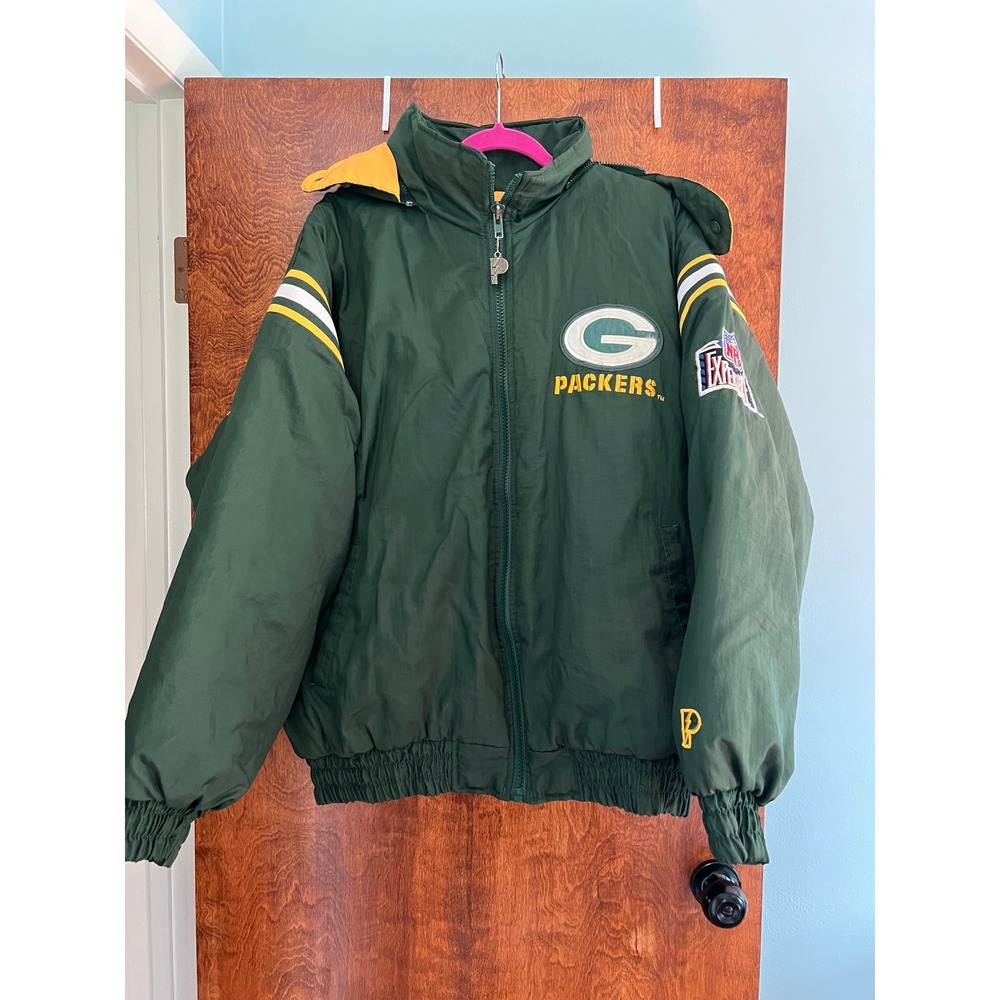 Vintage Pro Player Puffer Jacket Mens XL Green NFL Green Bay Packers Hooded